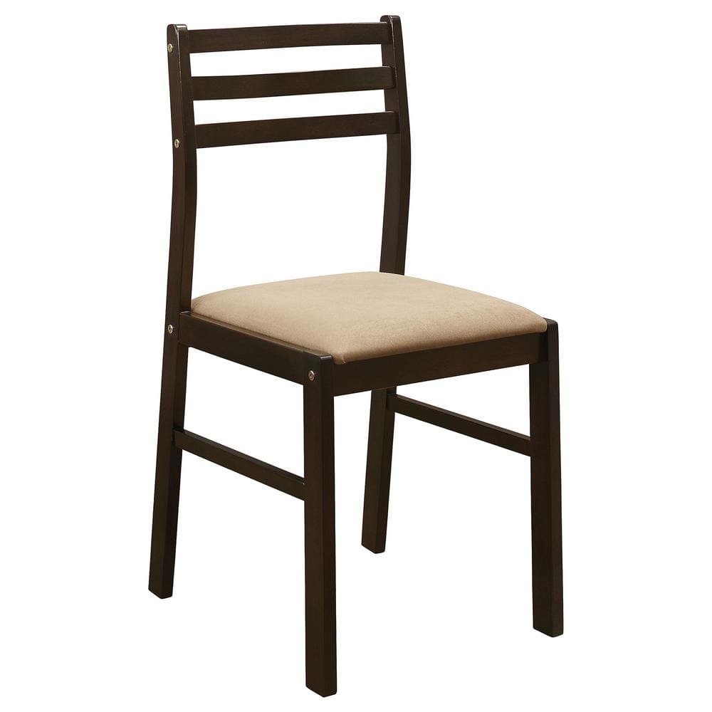 Espresso Wood Ladder Back Dining Chairs with Tan Microfiber Seats
