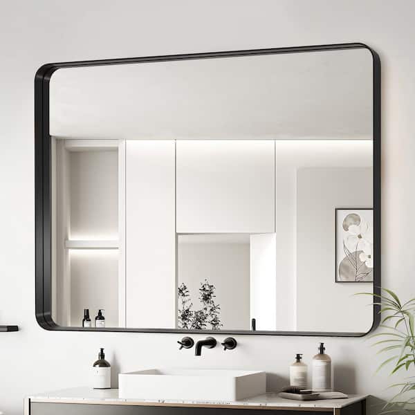 40 in. W x 36 in. H Rectangle Framed Wall Bathroom Vanity Mirror in Black