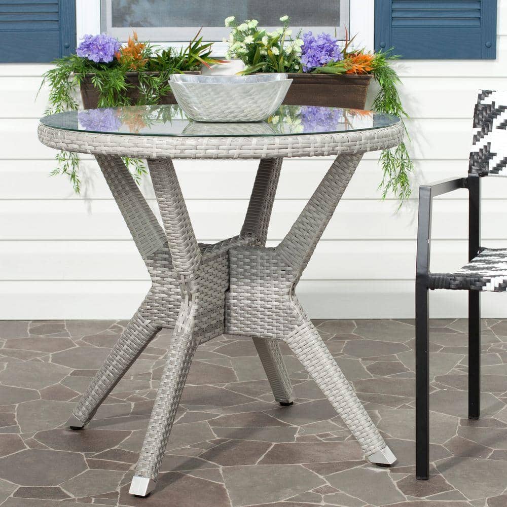 Langer Gray Round Wicker and Glass Dining Table