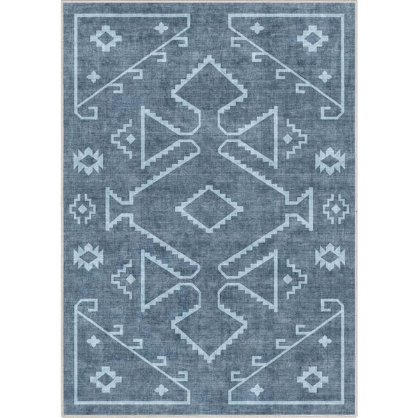 Blue 5 ft. 3 in. x 7 ft. 3 in. Apollo Bottineau Distressed Southwestern Area Rug
