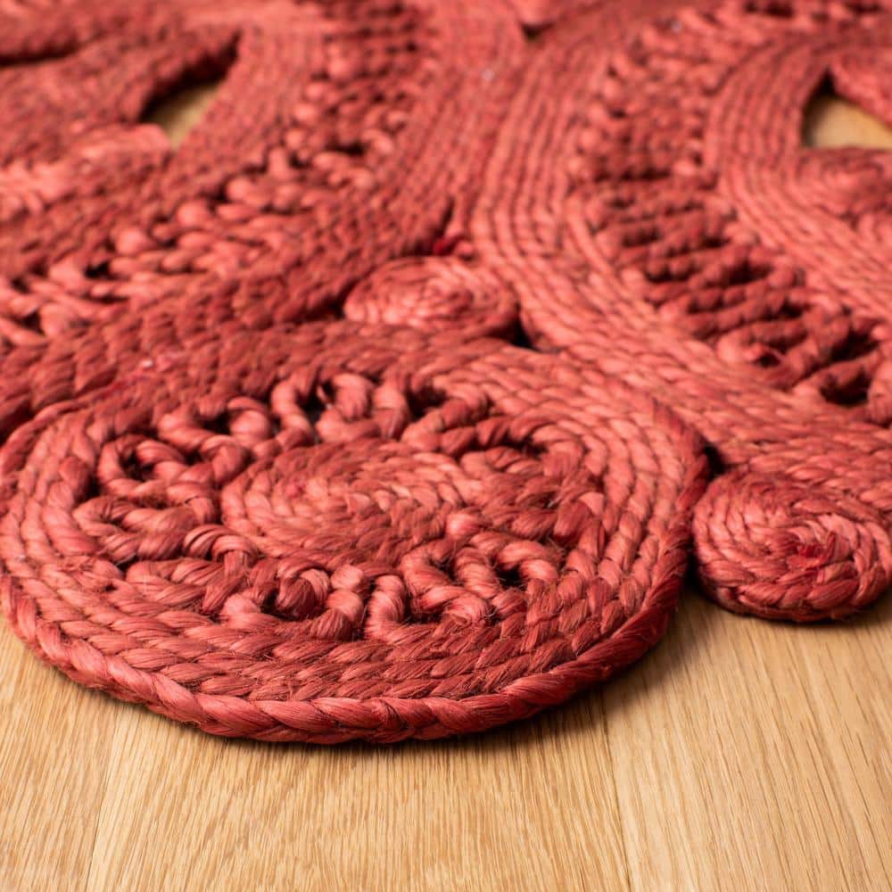Handmade Red Jute Round Non-slip Area Rug