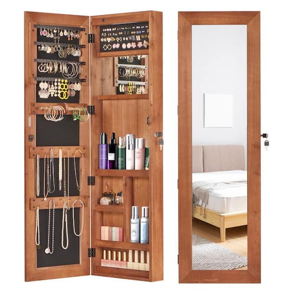 4 in. W x 48 in. H Wood Wall-Mounted Jewelry Armoire Organizer