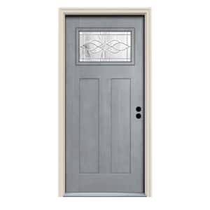 36 in. x 80 in. Stone Left-Hand 1-Lite Craftsman Carillon Stained Fiberglass Prehung Front Door with Brickmould