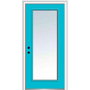 36 in. x 80in. Classic Right-Hand Inswing Full-Lite Clear Painted Fiberglass Smooth Prehung Front Door, 4-9/16 in. Frame