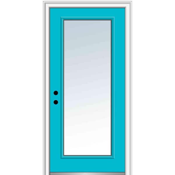 36 in. x 80in. Classic Right-Hand Inswing Full-Lite Clear Painted Fiberglass Smooth Prehung Front Door, 4-9/16 in. Frame