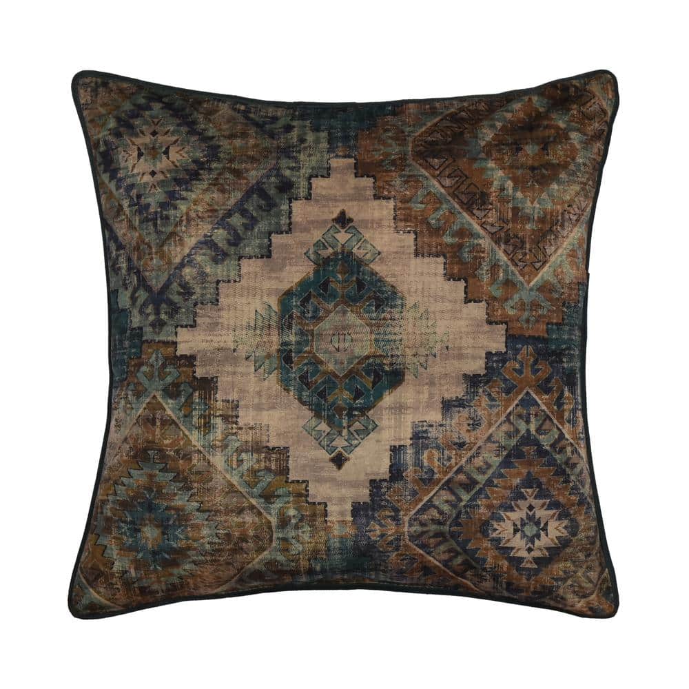 Benson Teal Polyester Southwest 20 Square Decorative Throw Pillow 20 In.