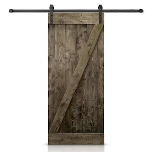 26 in. x 84 in. Distressed Z-Series Espresso Stained DIY Wood Interior Sliding Barn Door with Hardware Kit