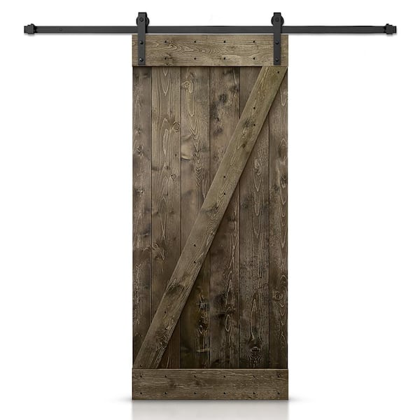 CALHOME Z Bar Series 36 in. x 84 in. Pre-Assembled Espresso Stained Wood Interior Sliding Barn Door with Hardware Kit