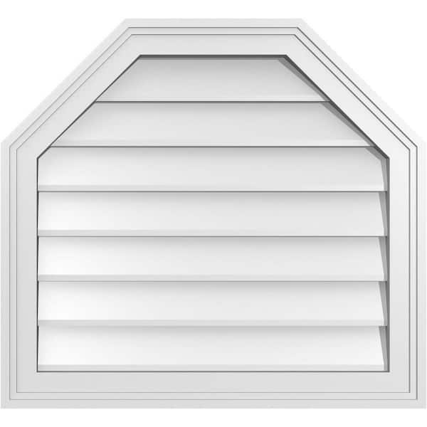 Ekena Millwork 24 in. x 22 in. Octagonal Top Surface Mount PVC Gable Vent: Decorative with Brickmould Frame