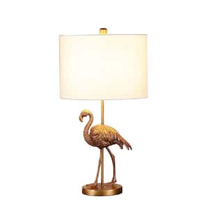 26 in. Gold Flamingo Task and Reading Desk Lamp with Cotton/Linen Shade