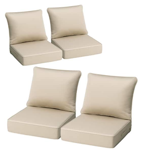 24 in. x 24 in. Sunbrella 4-Piece Deep Seating Outdoor Cushion Patio Deep Seat Cushions in Canvas Antique Beige