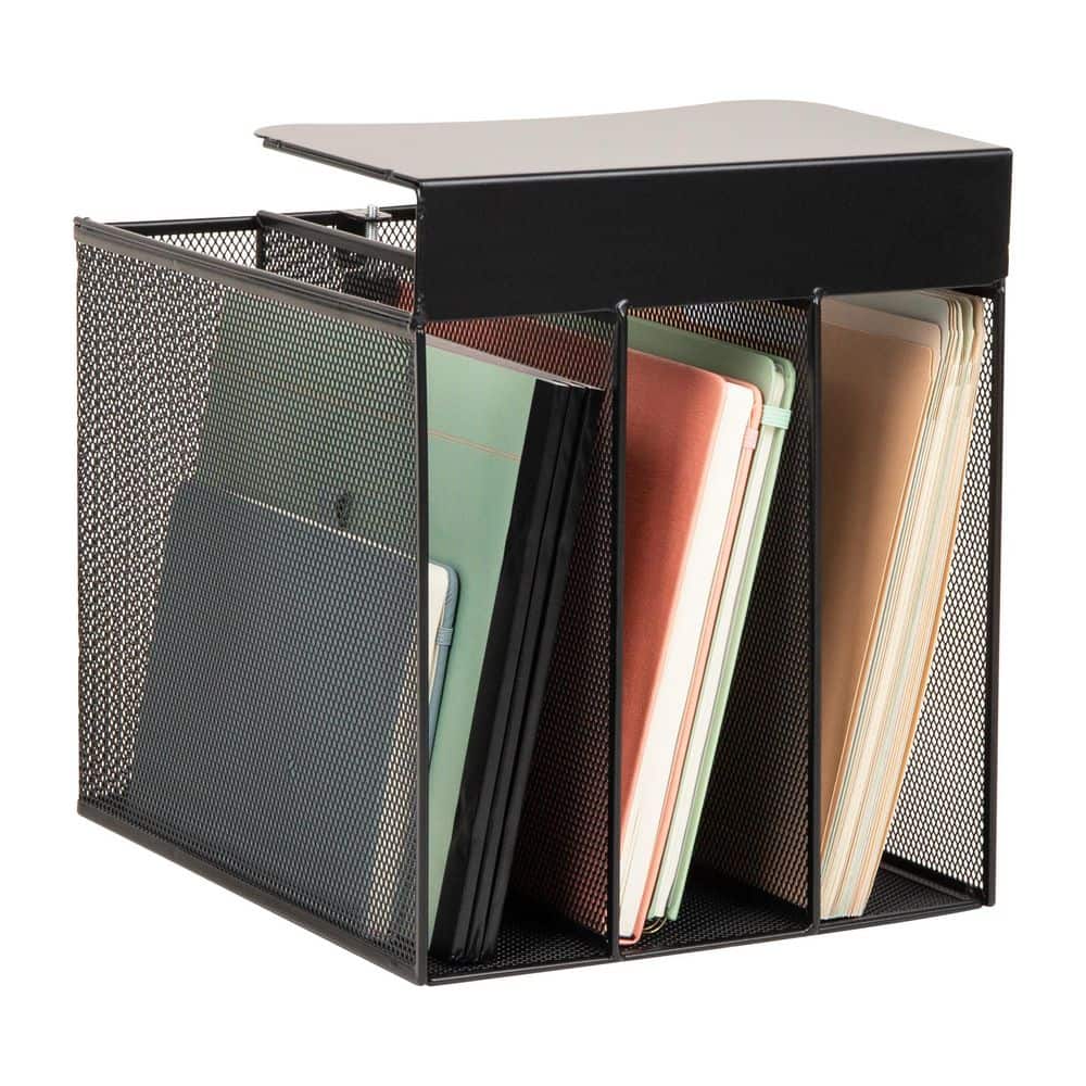 Slide-On Under Desk File Organizer, No Tools Required, Hanging Storage for Laptops, Metal, Black