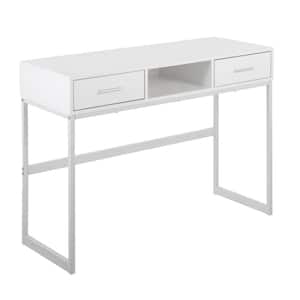 Franklin 15.5 in. White Wood and White Rectangle Metal Console Table with Drawers