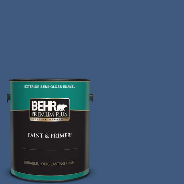BEHR PREMIUM PLUS 1 gal. #M520-7 Admiral Blue Semi-Gloss Enamel Exterior Paint & Primer