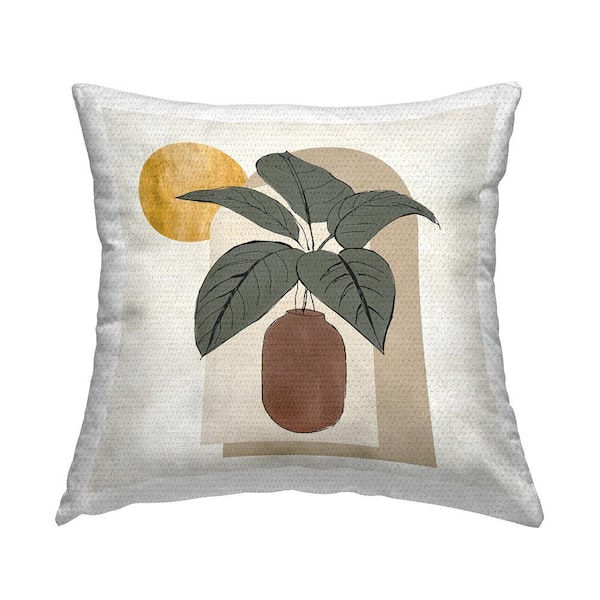 Geometric Sun Shape Plant Beige Square Outdoor Throw Pillow