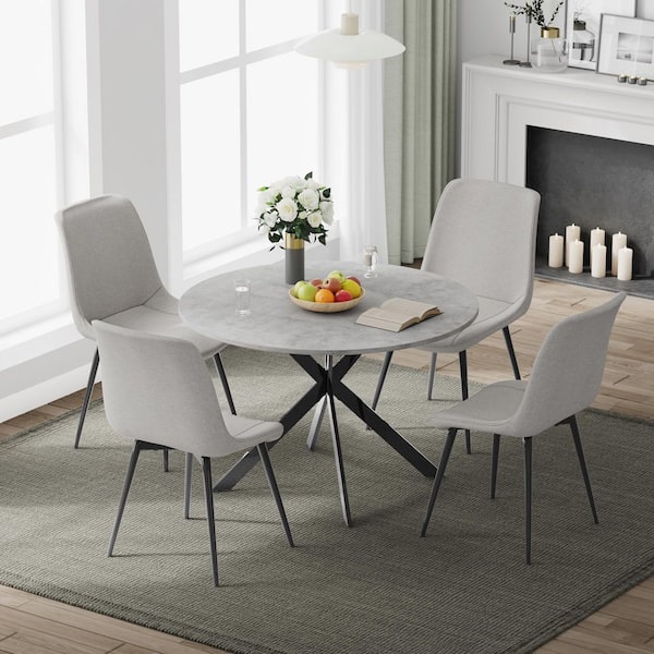 5-Piece MDF Outdoor Dining Set, 47.2" Small Space Furniture Circle Dining Table Set with 1 Round Table & 4 Gray Chairs