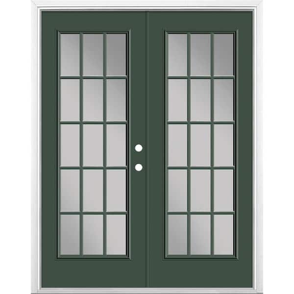 Masonite 60 in. x 80 in. Conifer Steel Prehung Left-Hand Inswing 15-Lite Clear Glass Patio Door with Brickmold