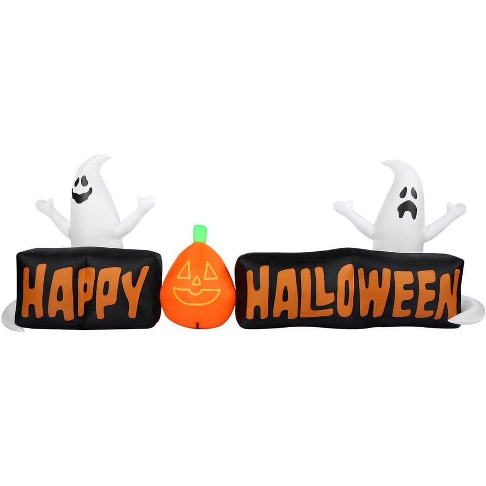 Haunted Hill Farm 8 ft. Wide Pre-Lit Inflatable Happy Halloween Sign ...