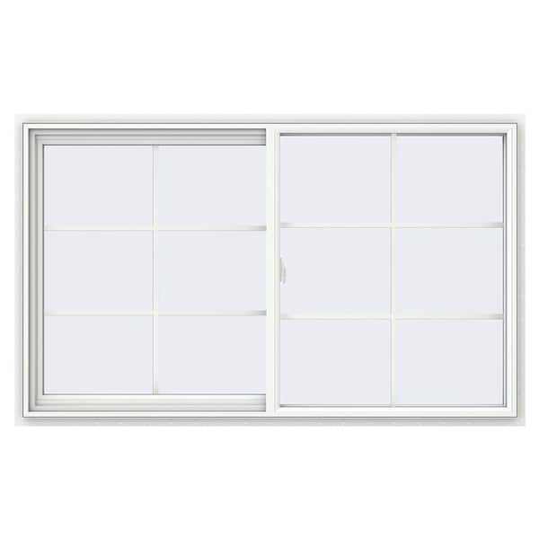JELD-WEN 59.5 in. x 35.5 in. V-2500 Series White Vinyl Left-Handed Sliding Window with Colonial Grids/Grilles