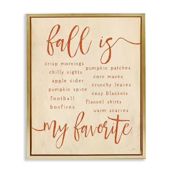 Stupell Industries Favorite Fall Activities by Lux plus Me Designs Gold Floater Frame Graphic Typography Art Print 17 in. x 21 in.
