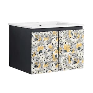 24 in. W x 18.3 in. D x 17.3 in. H Single Sink Wall Mounted Bath Vanity in Zebra Colored Pattern with White Ceramic Top