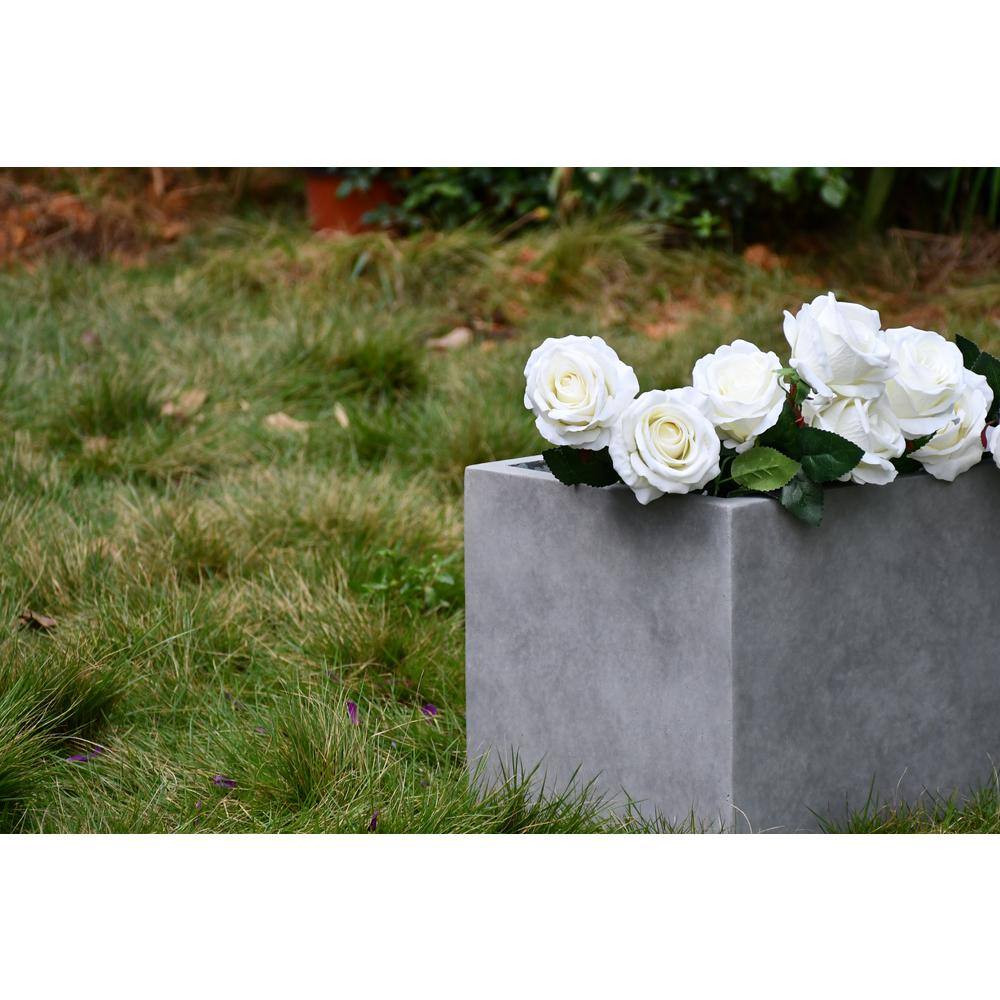 Large Rectangular Gray Lightweight Concrete Outdoor Planter