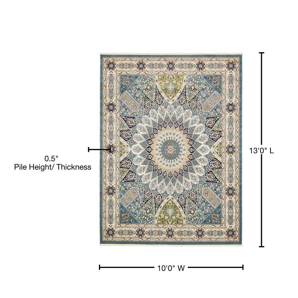 Blue Floral Rectangular Stain-Resistant Area Rug 10' x 13'