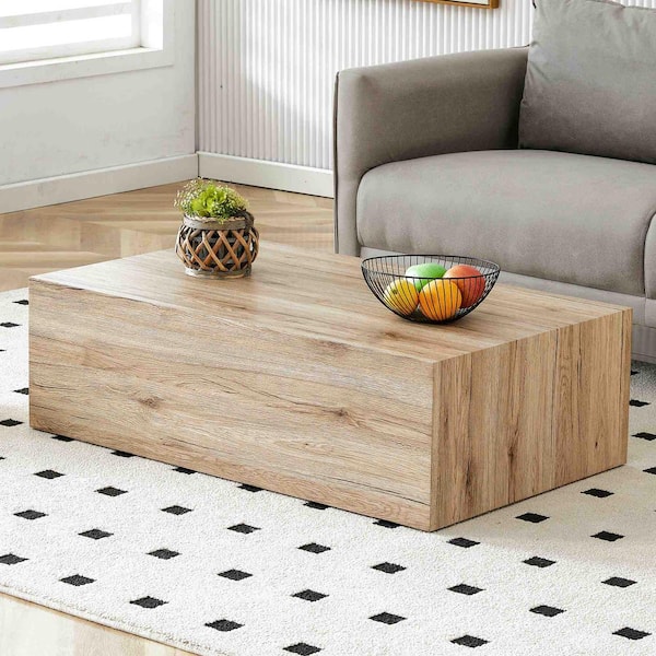 Polibi Modern 39.3 in. Natural Rectangle Wood Coffee Table