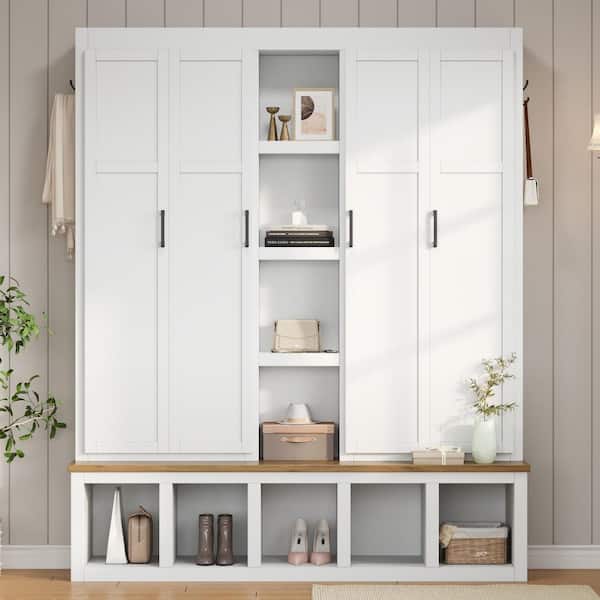 Harper & Bright Designs White 4-in-1 Hall Tree with Entryway Bench