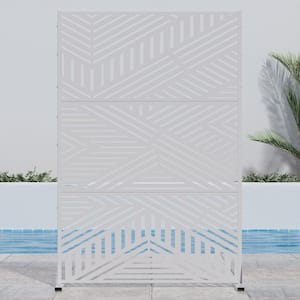 72 in. H x 47 in. W White Outdoor Metal Privacy Screen Garden Fence Strip Pattern Wall Applique