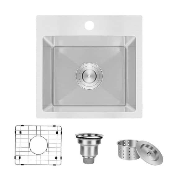 Unbranded 15 in.Workstation Drop-In Kitchen Sink Single Bowl 20 Gauge Stainless Steel Kitchen Sink with Bottom Grids