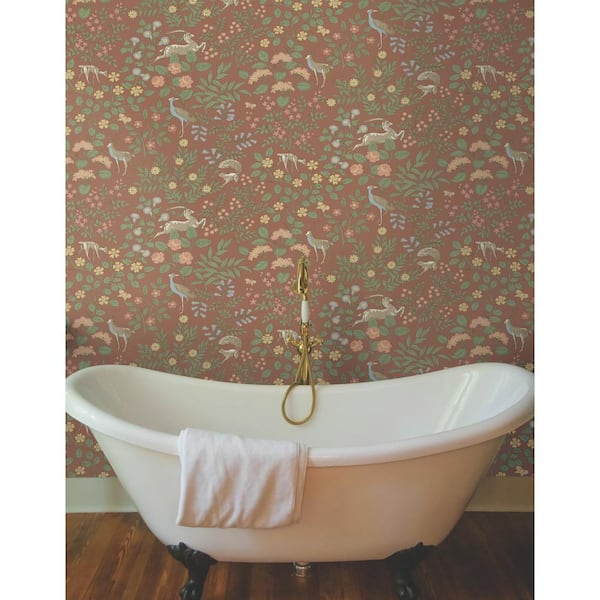 Rust Woodland Floral Paper Peel and Stick Matte Wallpaper