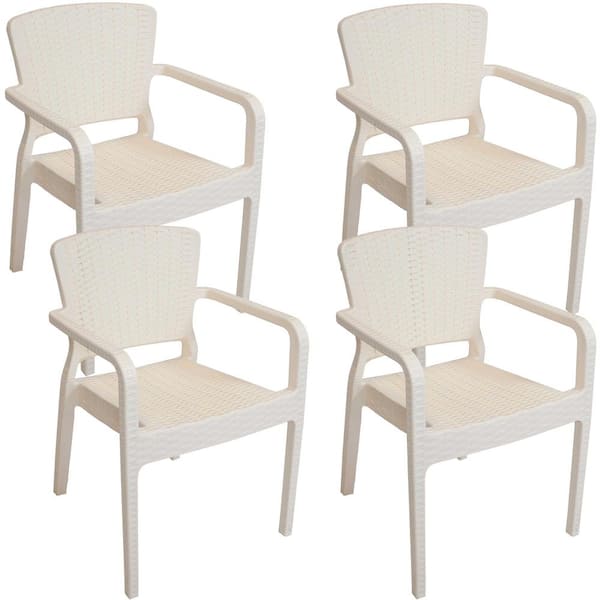 Sunnydaze Segonia Cream Stacking Plastic Indoor/Outdoor Armchair (Set of 4)