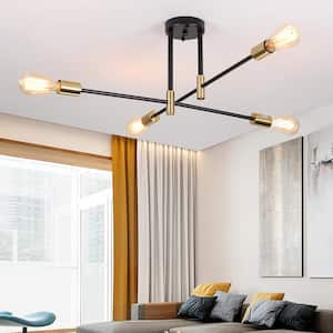 27.5 in. 4-Light Black and Brass Sputnik Semi- Flush Mount Ceiling Light with No Bulbs Included