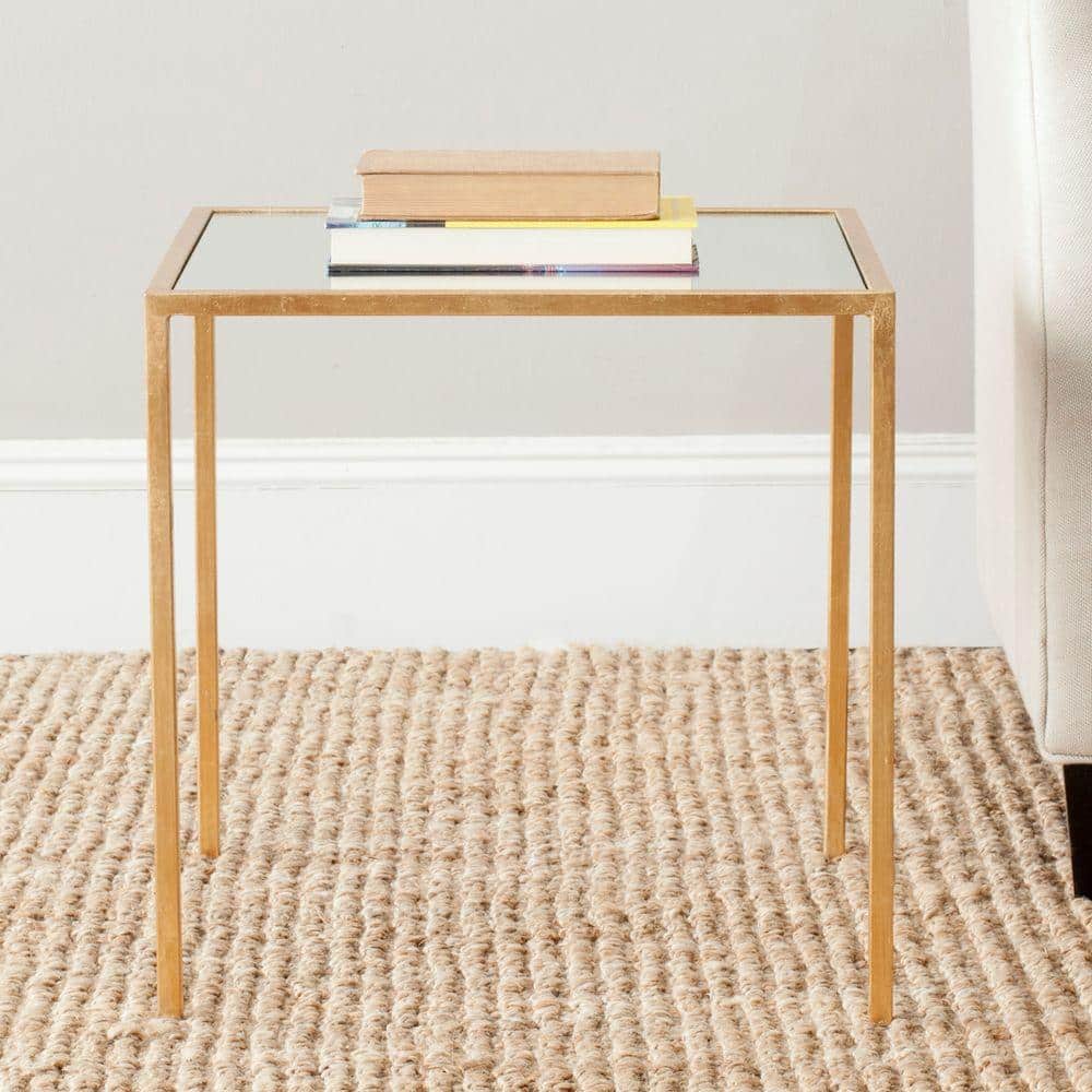 Elegant Gold Leaf Mirrored Square Side Table