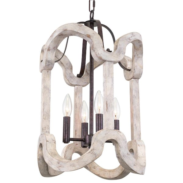 Kira Home Vesta 60-Watt 4-Light Rustic Bronze Farmhouse Pendant Light, No Bulb Included