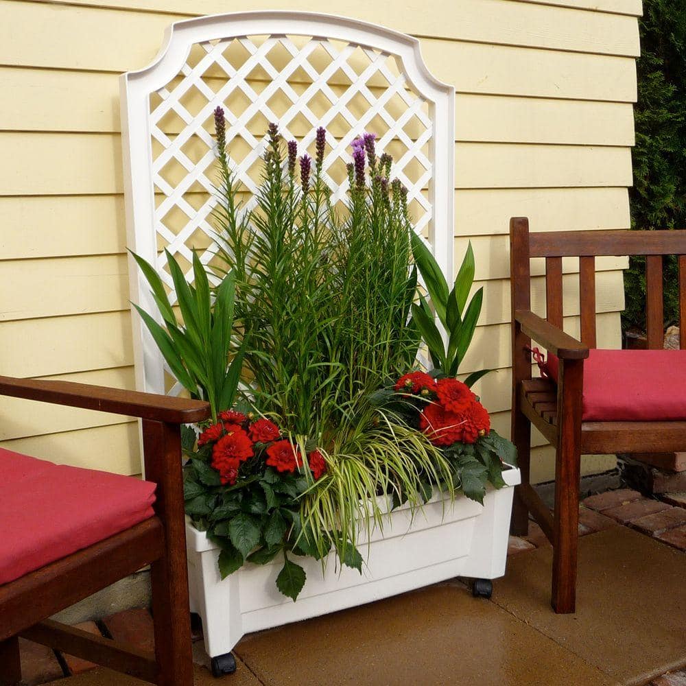 White Plastic Planter with Trellis and Water Reservoir