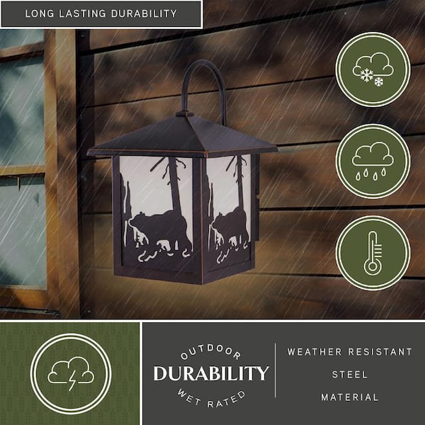 Bozeman 1 Light Bronze Rustic Bear Tree Outdoor Wall Lantern White Glass
