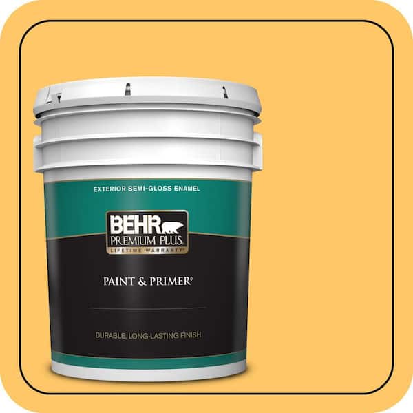 BEHR PREMIUM PLUS 5 gal. Home Decorators Collection #HDC-SP16-05 Daffodil Semi-Gloss Enamel Exterior Paint & Primer