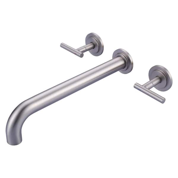 WOWOW 2-Handle Wall Mount Roman Tub Faucet with 12 in. Long Spout Reach in. Brushed Nickel (Valve Included)