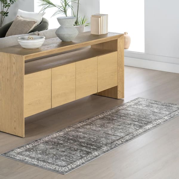 Myrtle Spill Proof Washable Vintage Grey 2.6 ft. x 8 ft. Indoor Area Rug
