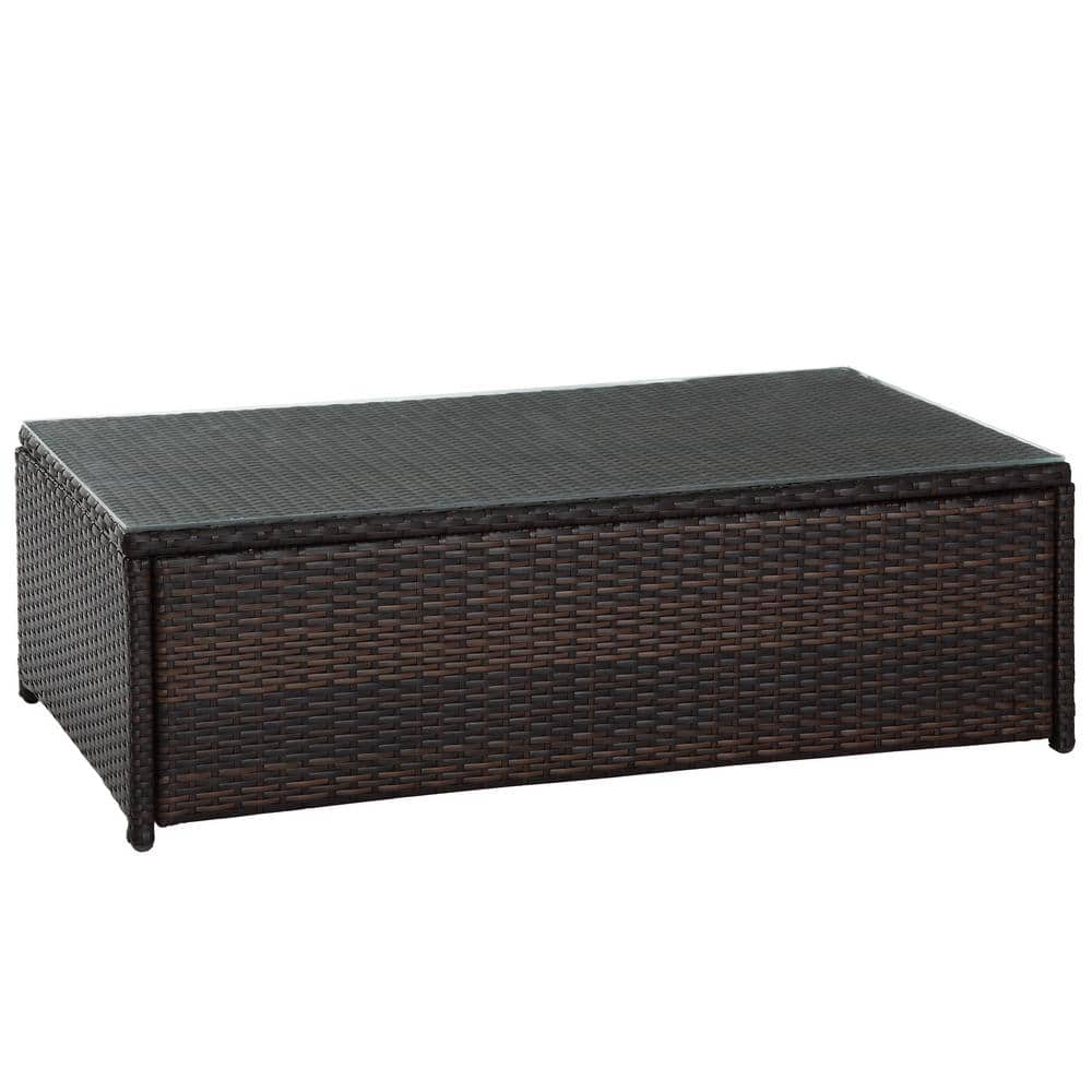Palm Harbor Brown Wicker Outdoor Coffee Table with Glass Top