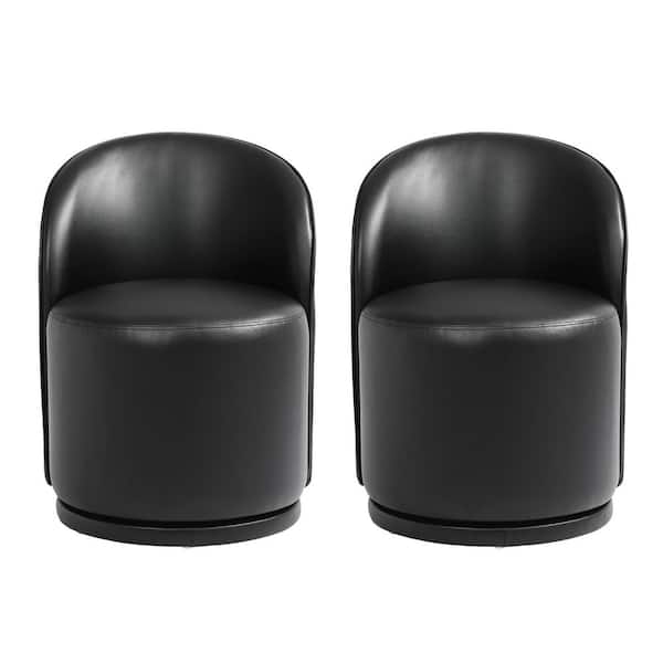 Black PU Leather Swivel Dining Side Chair (Set of 2)