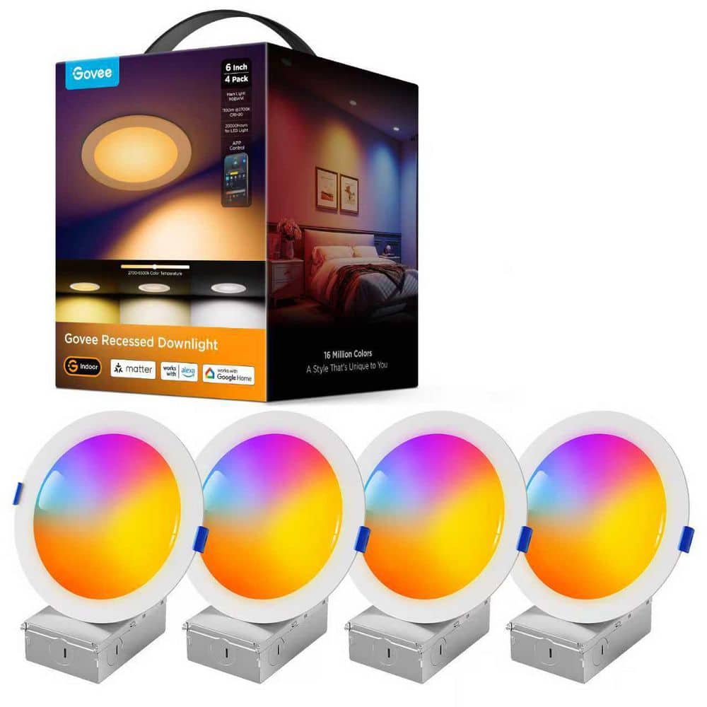 Matter WiFi RGBIC Smart 6 in Recessed Downlight 1100LM 75W Eq Dimmable Tunable 2700-6500K 4 Pack price history on PriceWatchPro