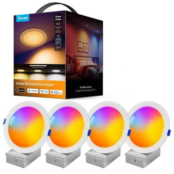 4-pack Matter WiFi RGBIC Smart 6 in Recessed Downlight 1100LM 75W Eq Dimmable Tunable 2700-6500K
