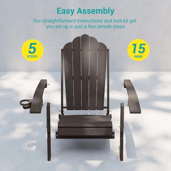 Sonkuki Coffee Plastic Folding Ergonomic Adirondack Chair, 3