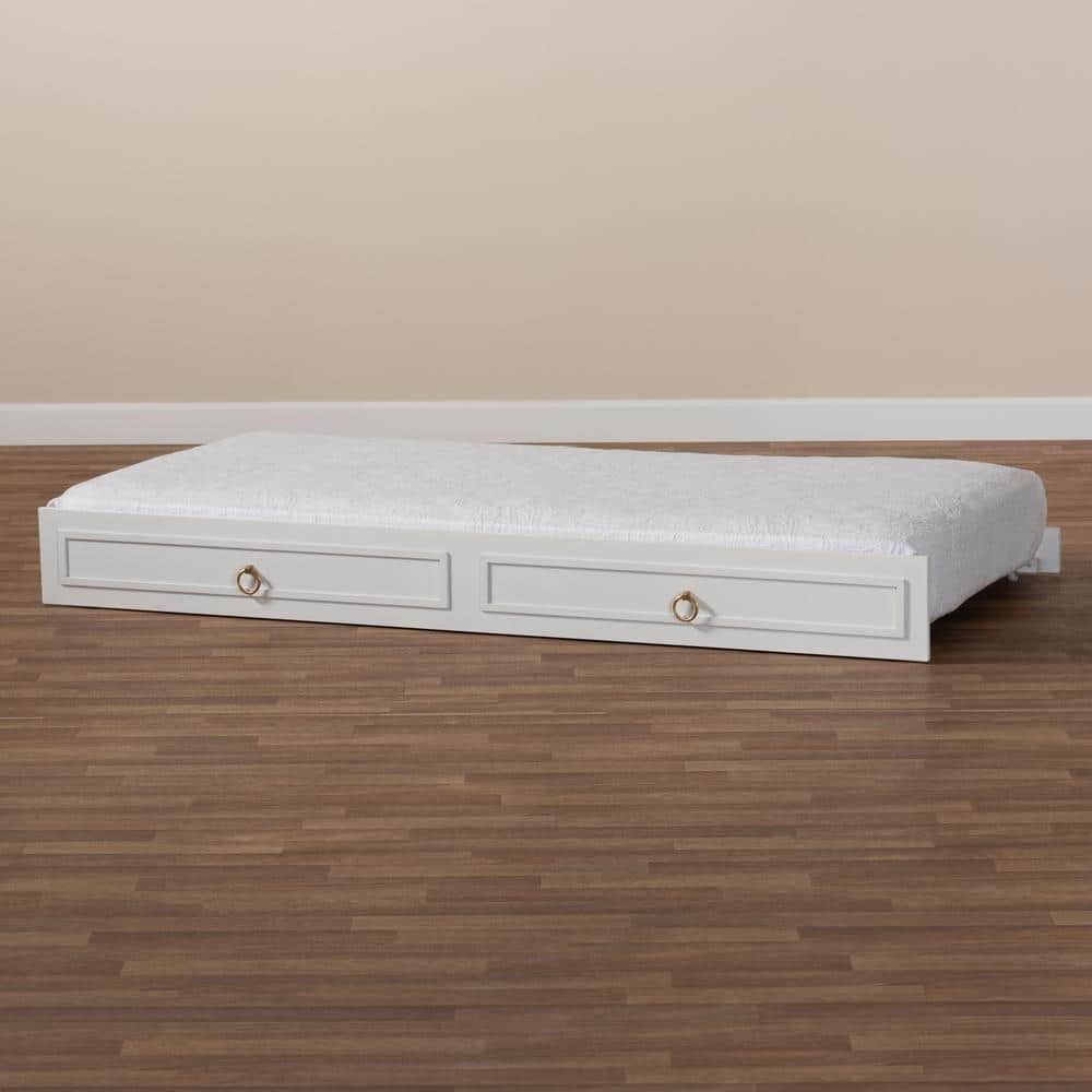 Mariana White Wood Twin Trundle Bed with Drawer