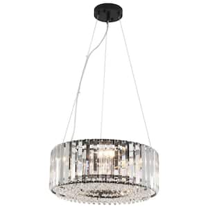 15.75 in. 5-Light Black Crystal Drum Chandelier Light for Farmhouse Living Room Foyer