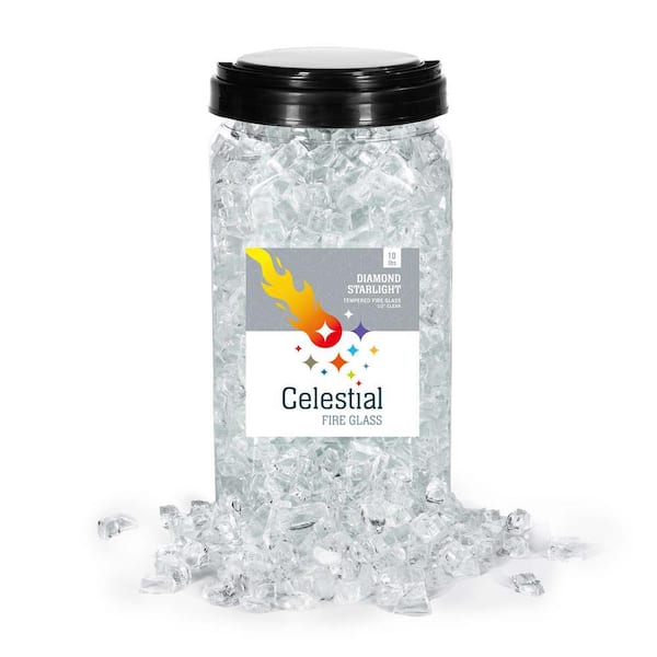 1/2 in. 10 lbs. Diamond Starlight Clear Tempered Fire Glass in Jar