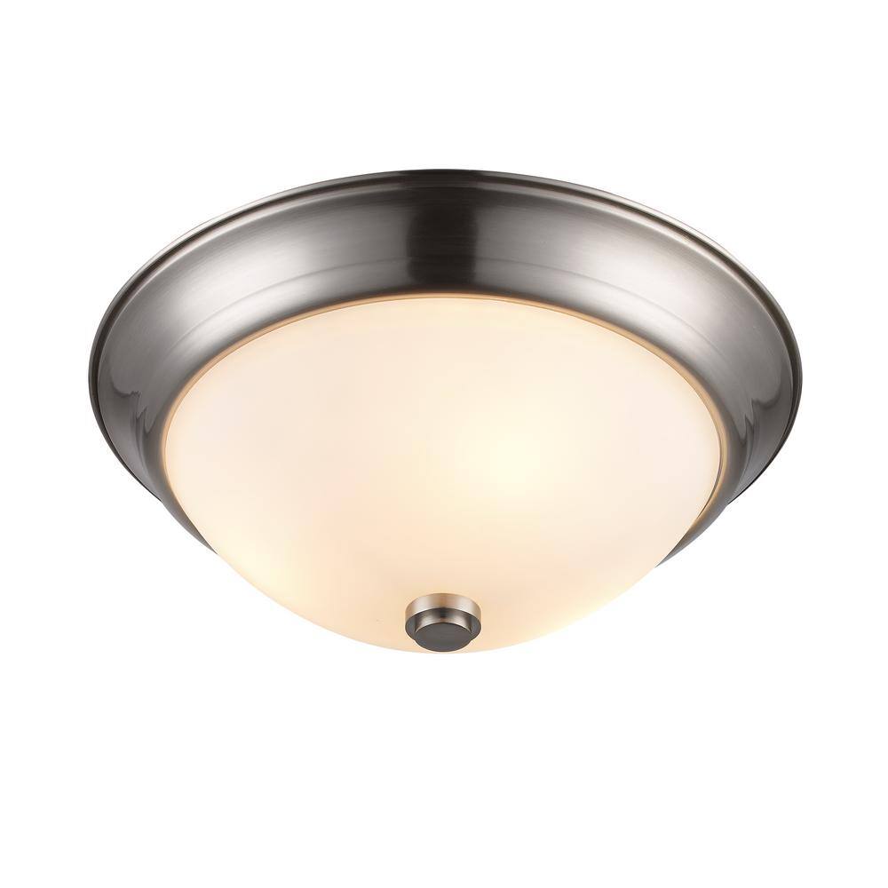 Mod Pod 15" Brushed Nickel Indoor/Outdoor Flushmount with White Frost Glass